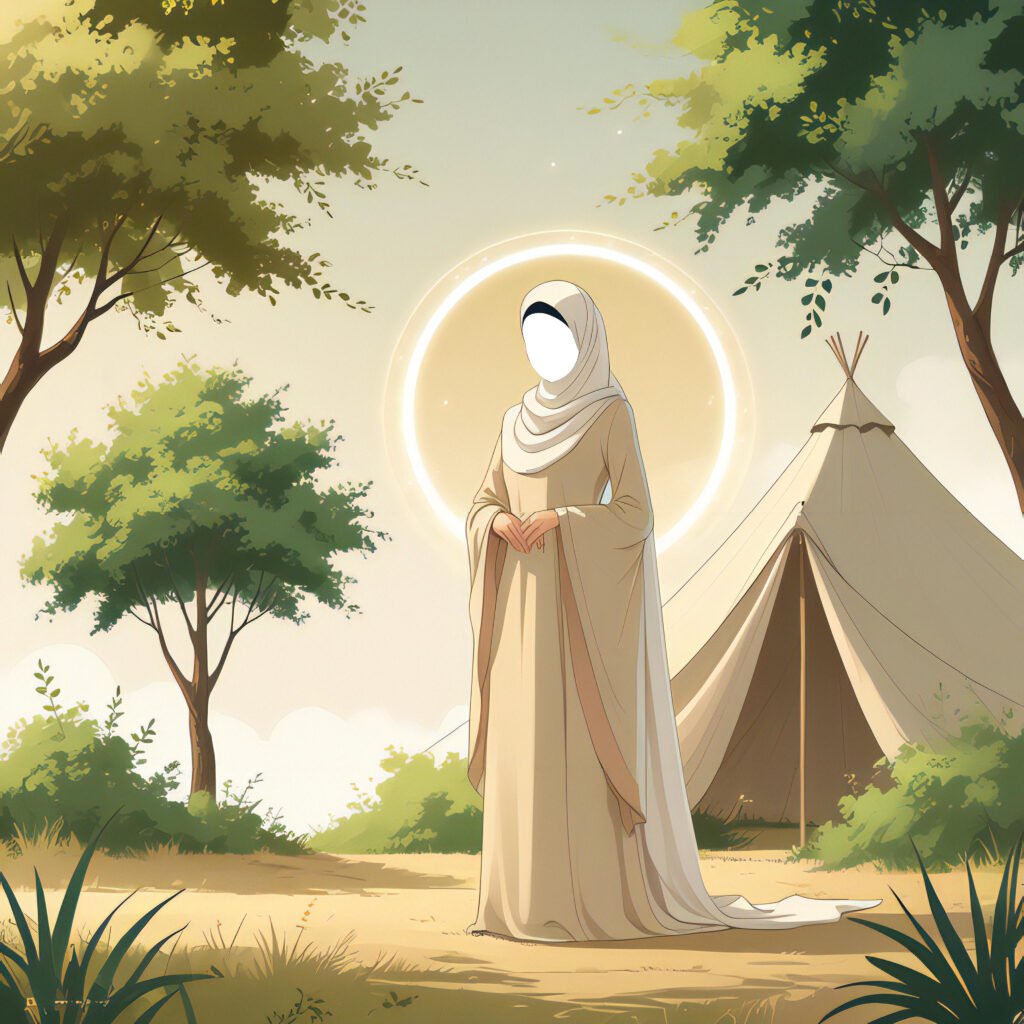 Illustration with Islamic symbolism discussing the importance of a woman's virginity and modesty in marriage based on Hadith and Quranic verses.