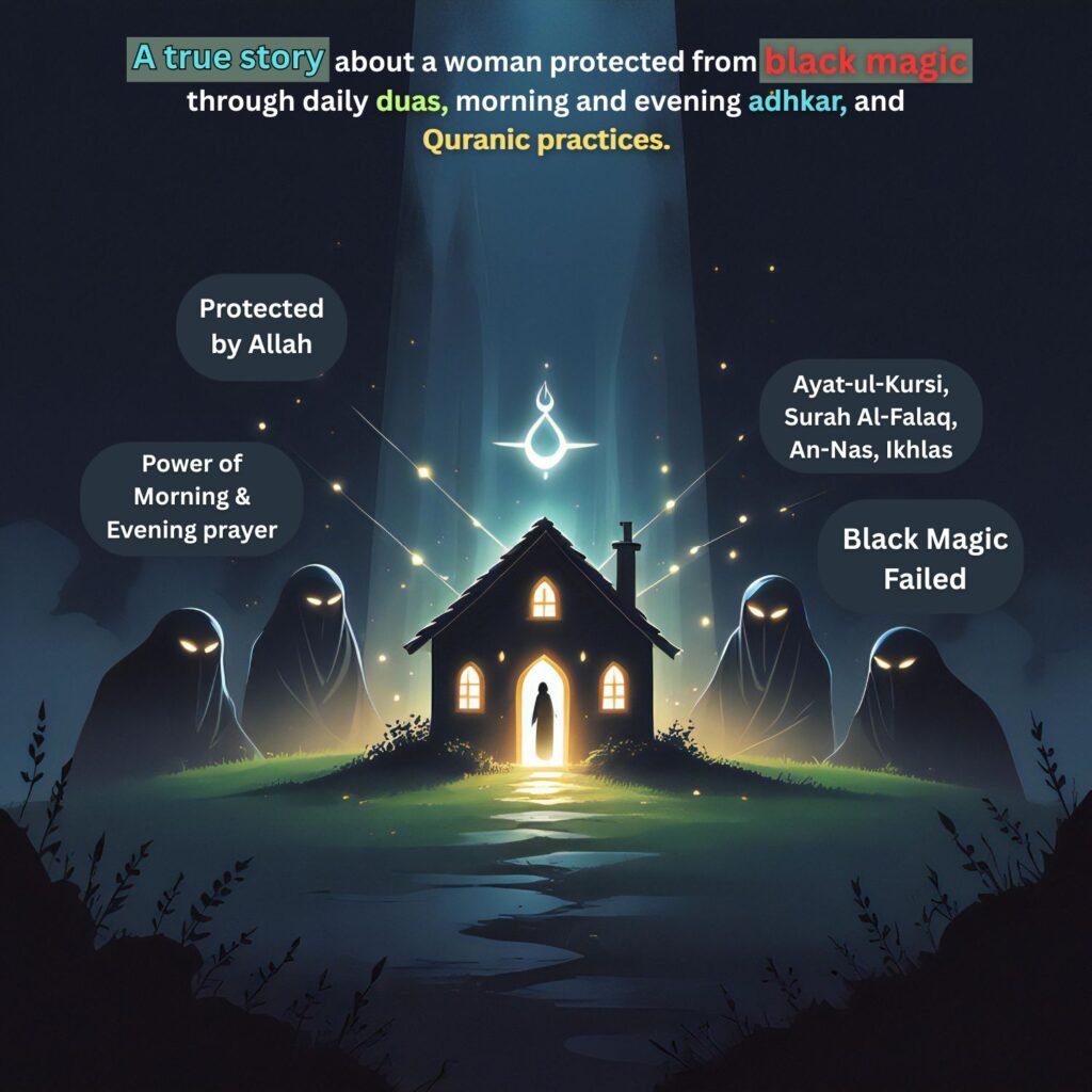A powerful true story about a woman protected from black magic through daily duas, morning and evening adhkar, and Quranic practices.