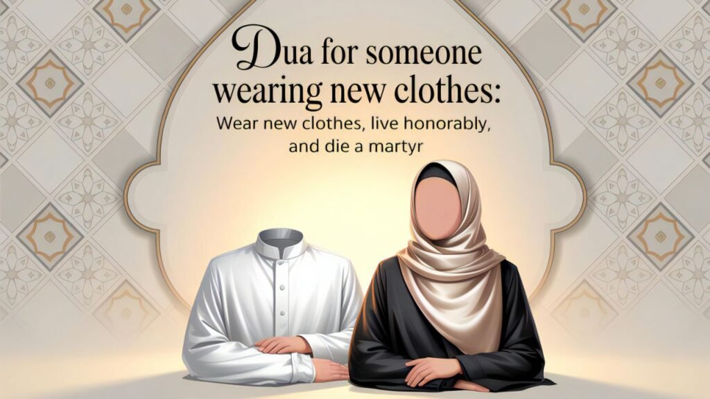 Dua for Someone Wearing New Clothes in English with Elegant Islamic Design and Clothing Illustration