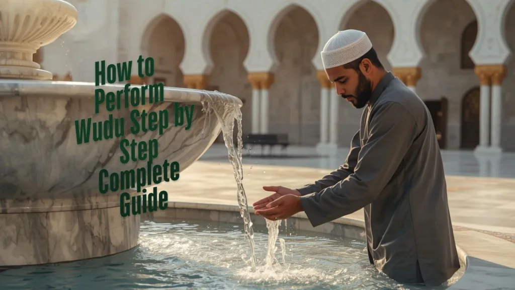 How to Perform Wudu Step by Step at mosque fountain with clean flowing water