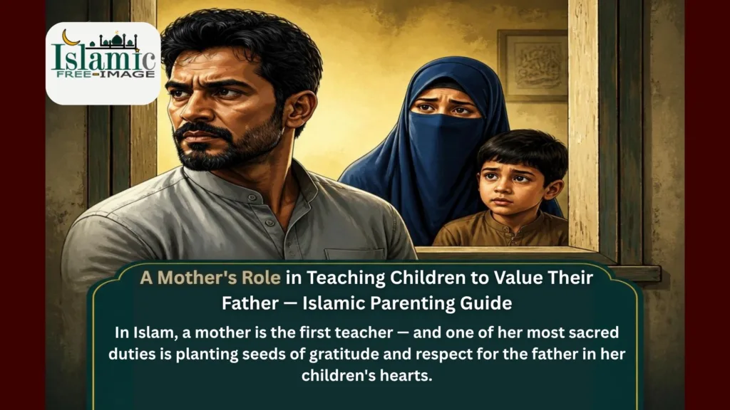 Muslim mother sitting with her children explaining the importance of respecting and appreciating their father's hard work and daily sacrifice for the family