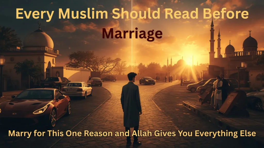 An open Quran beside a wedding ring on a wooden table, symbolizing the Islamic teaching that marriage should begin with the right intention (niyyah) for the sake of deen